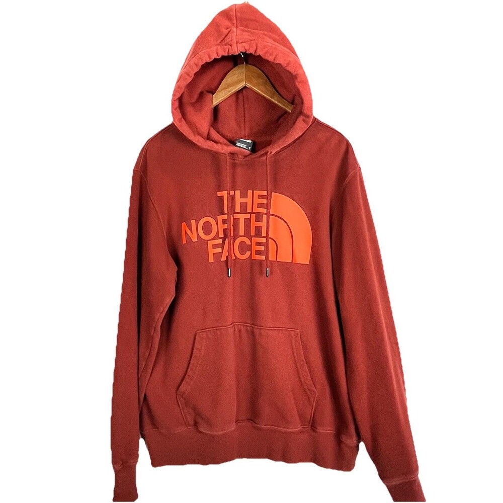 The North Face Mens Hoodie M Rust Orange Logo Pullover Cotton Blend - Picture 11 of 12